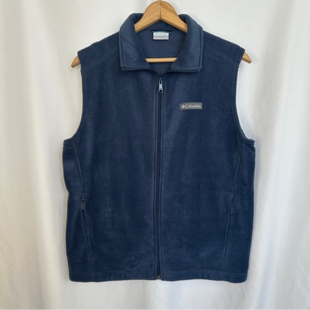 Columbia Fleece Full‎ Zip Up Vest Mens Medium Sleeveless Jacket Pockets Blue